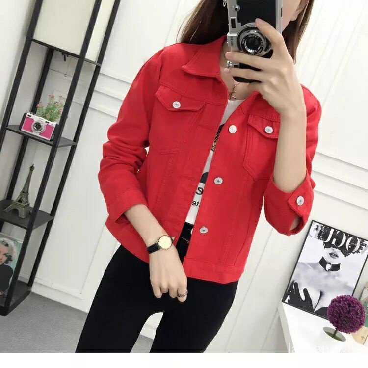 Áo Khoác denim Tay Dài Dáng Ôm Phong Cách Hàn Quốc Thời Trang Xuân Thu Cho Nữ