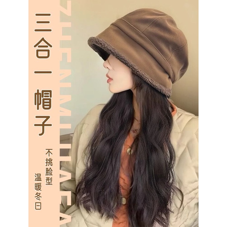 Mới Mũ beret Phối Tóc Giả Dài Xoăn Tự Nhiên Thời Trang Thu Đông Cho Nữ