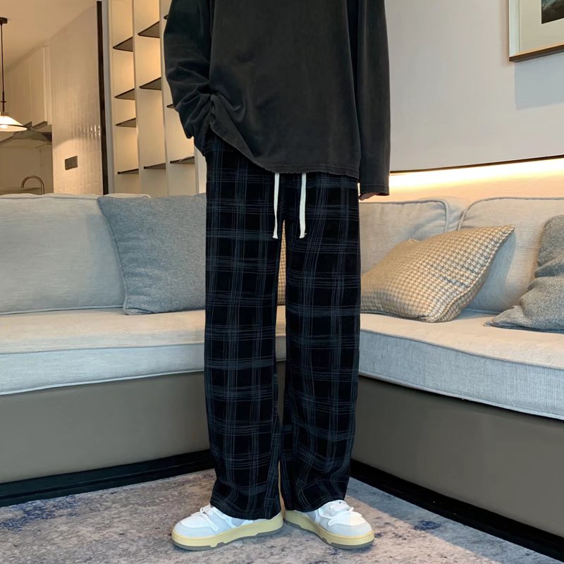 Quần Nhung Kẻ Sọc Ca Rô Ống Suông Rộng Thời Trang vintage Anh Quốc Dành Cho Nam