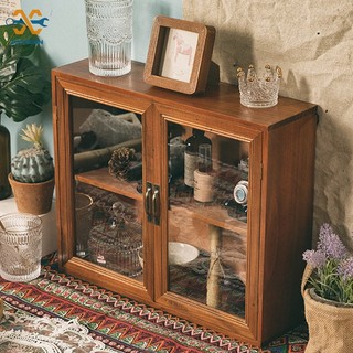 Tủ Đựng Trà Hai Tầng Bằng Gỗ Phong Cách retro