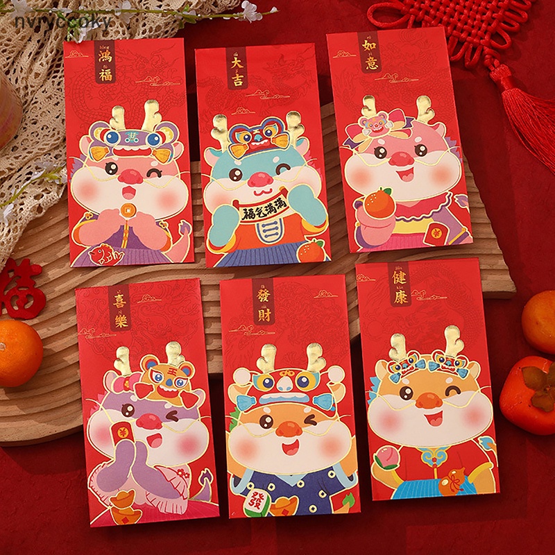 Set 6 Bao Lì Xì Hình Rồng Đỏ May Mắn Cho Năm Mới 2024