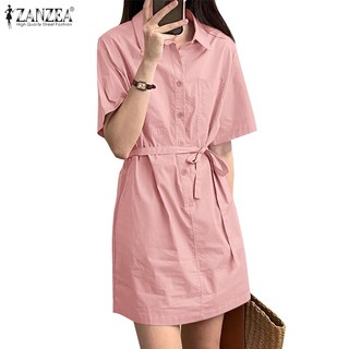 Zanzea Đầm Ngắn Tay Phong Cách Hàn Quốc Thanh Lịch Dành Cho Nữ