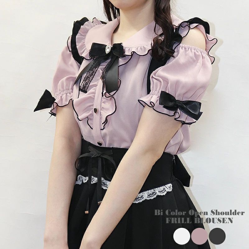 Áo Sơ Mi Tay Ngắn Trễ Vai Phong Cách lolita Nhật Bản Dễ Thương