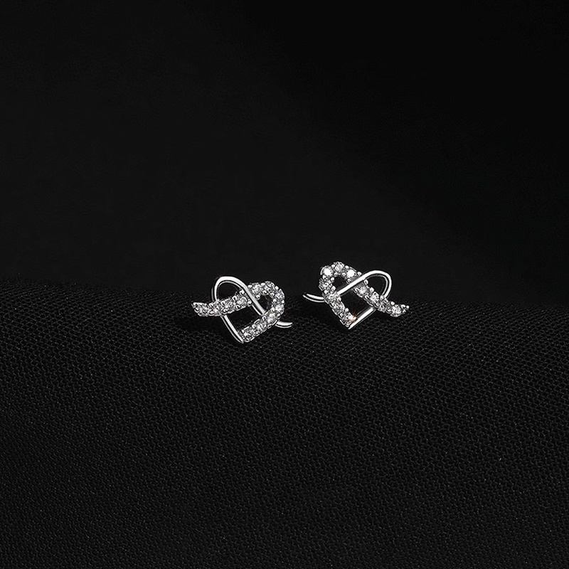 Khuyên Tai Bạc Đính Đá zircon Trái Tim Lấp Lánh Thời Trang Hàn Quốc Cho Nữ