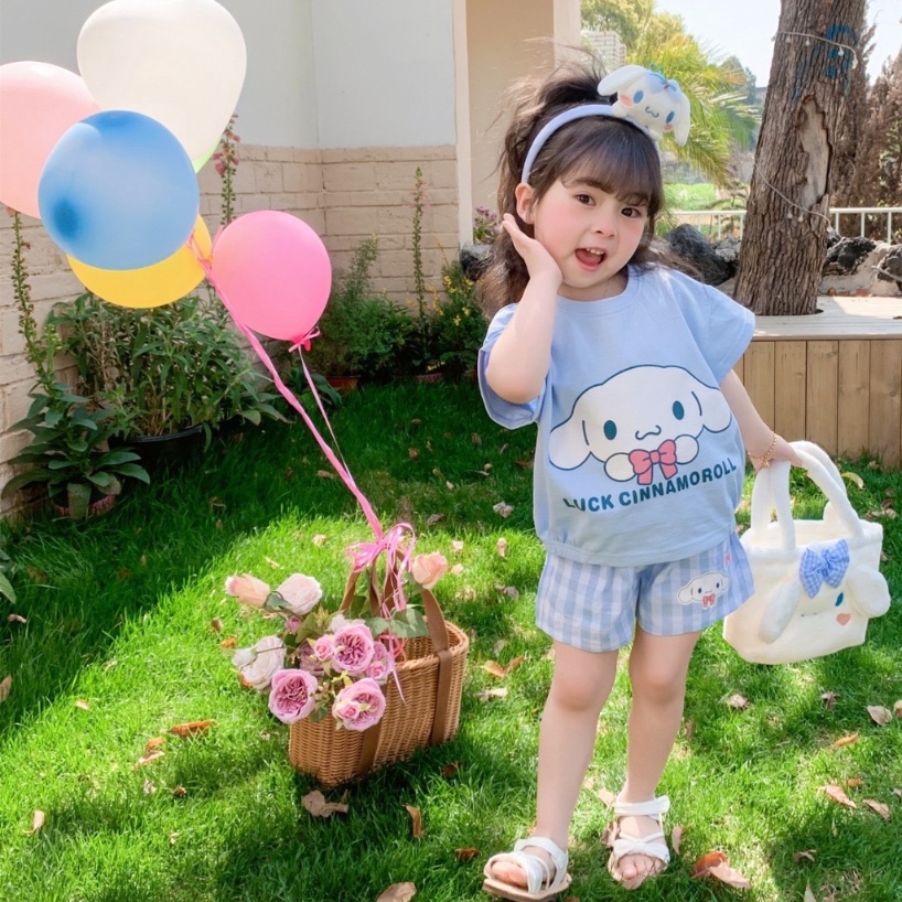 Set Áo Thun Tay Ngắn & Quần short 100% cotton In Họa Tiết Hoạt Hình Thời Trang Mùa Hè 2023 Cho Bé Gái