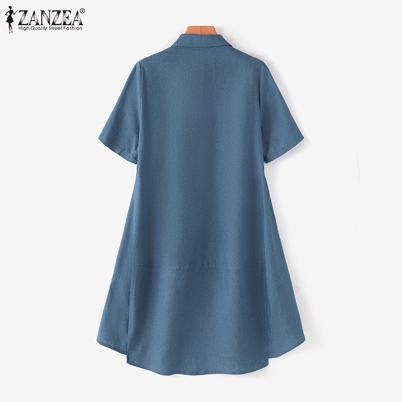 Đầm denim ZANZEA tay ngắn dáng rộng cài nút trước thời trang cho nữ | BigBuy360 - bigbuy360.vn