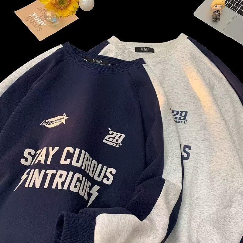 Mới Áo hoodie Tay Dài Cổ Tròn Phong Cách Hàn Quốc Thời Trang Thu Đông Cho Nam