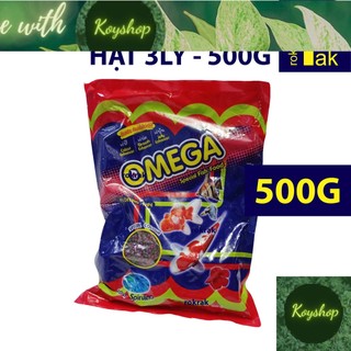 Gói 500g Thức ăn cá Omega Size S - 3mm có tảo xoắn giúp cá lên màu đẹp, khỏe mạnh. - cám nổi.