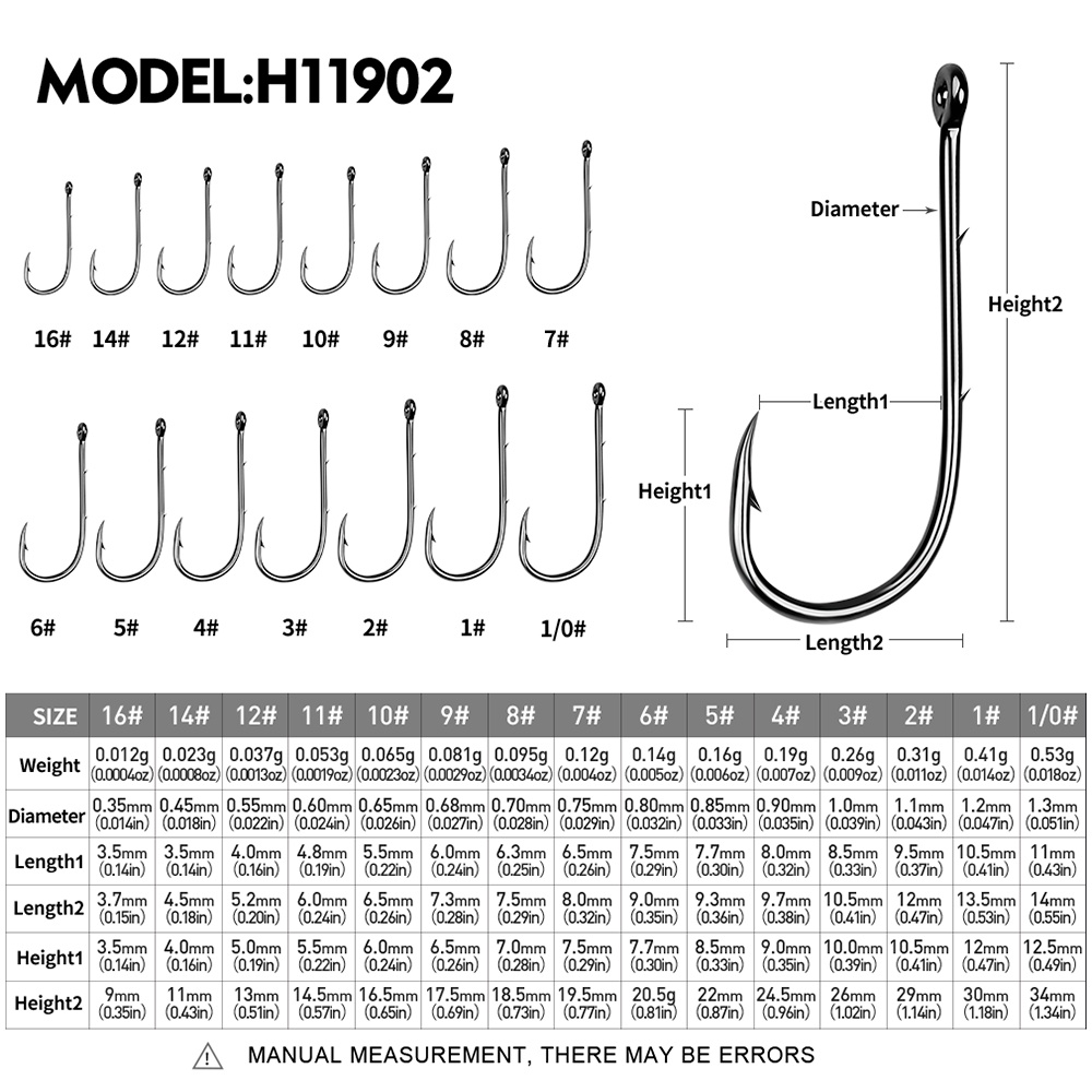 Proberos Set 100 Lưỡi Câu Cá Tay Cầm Dài Bằng Thép carbon Cao Cấp # 1 # - 16 #