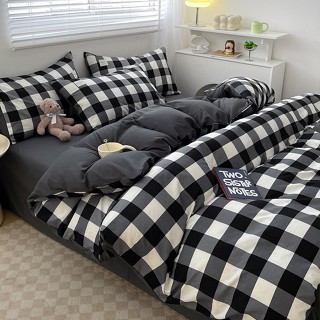 Bộ chăn ga gối màu đen trắng cổ điển 4 trong 1 Bộ Drap giường phẳng / trang bị Khăn trải giường đơn / nữ hoàng / vua