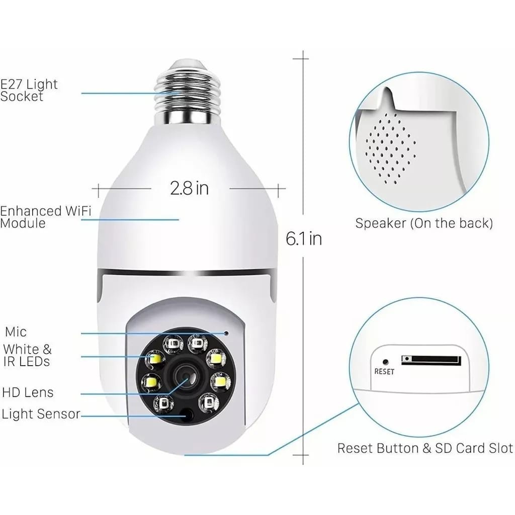 Camera An Ninh ip wifi Không Dây Xoay 360 Độ Với Đầu Nối Đèn Phù Hợp Với Tầm Nhìn Ban Đêm hd
