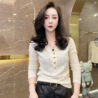 Áo Thun Tay Dài Cổ Chữ v Thiết Kế Mới Thời Trang Mùa Thu Dành Cho Nữ