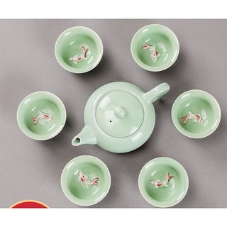 Bộ ấm chén trà bằng gốm sứ cao cấp phong cách trung hoa sang trọng