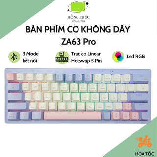 Bàn Phím Cơ Không Dây Bluetooth ZA63 Pro - 3 Mode Kết Nối - Trục cơ Linear Hotswap 5 Pin - Pin sạc - LEG RGB