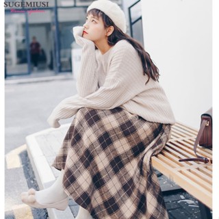 Sugemiusi Chân Váy Len Dáng Chữ a Lưng Cao Họa Tiết Kẻ Sọc Phong Cách Anh Quốc Cổ Điển Thời Trang Thu Đông Cho Nữ