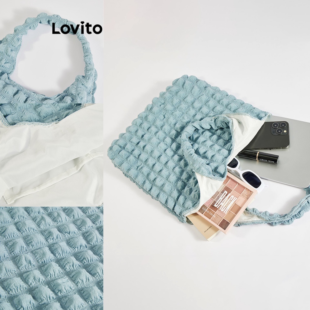 Túi tote Lovito mềm mại màu trơn dễ thương thường ngày cho nữ L63AD336 (màu trắng ngà/xanh lá/xanh dương)