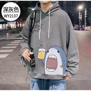 M-5XL Áo khoác áo hoodie sweater nỉ siêu rẻ phù hợp nam nữ rộng thoải mái 2024 NEW In Hình Cá Mập Hoạt Hình Thời Trang Mùa Thu Cho Nam