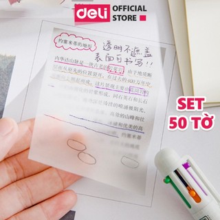 Set 50 giấy note Deli trong suốt chống nước giấy ghi nhớ ghi chú có keo dính cho học sinh văn phòng kế toán