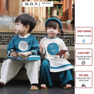Set cặp đôi áo dài anh em chất liệu linen xanh