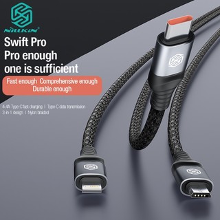 Cáp sạc nhanh nillkin swift pro 3 trong 1 micro + type c + lightning cho iphone 15 pro max vvc 4.4a