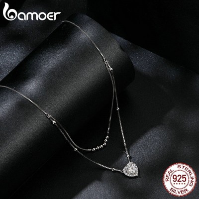 BAMOER Vòng cổ Bạc 925 Hai Lớp 1ct Thời Trang MSN033