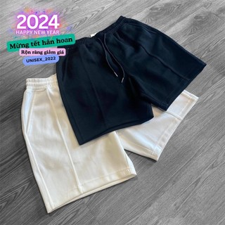 Quần short thun gân nam vải thun poly dày dặn unisex màu trắng và đen