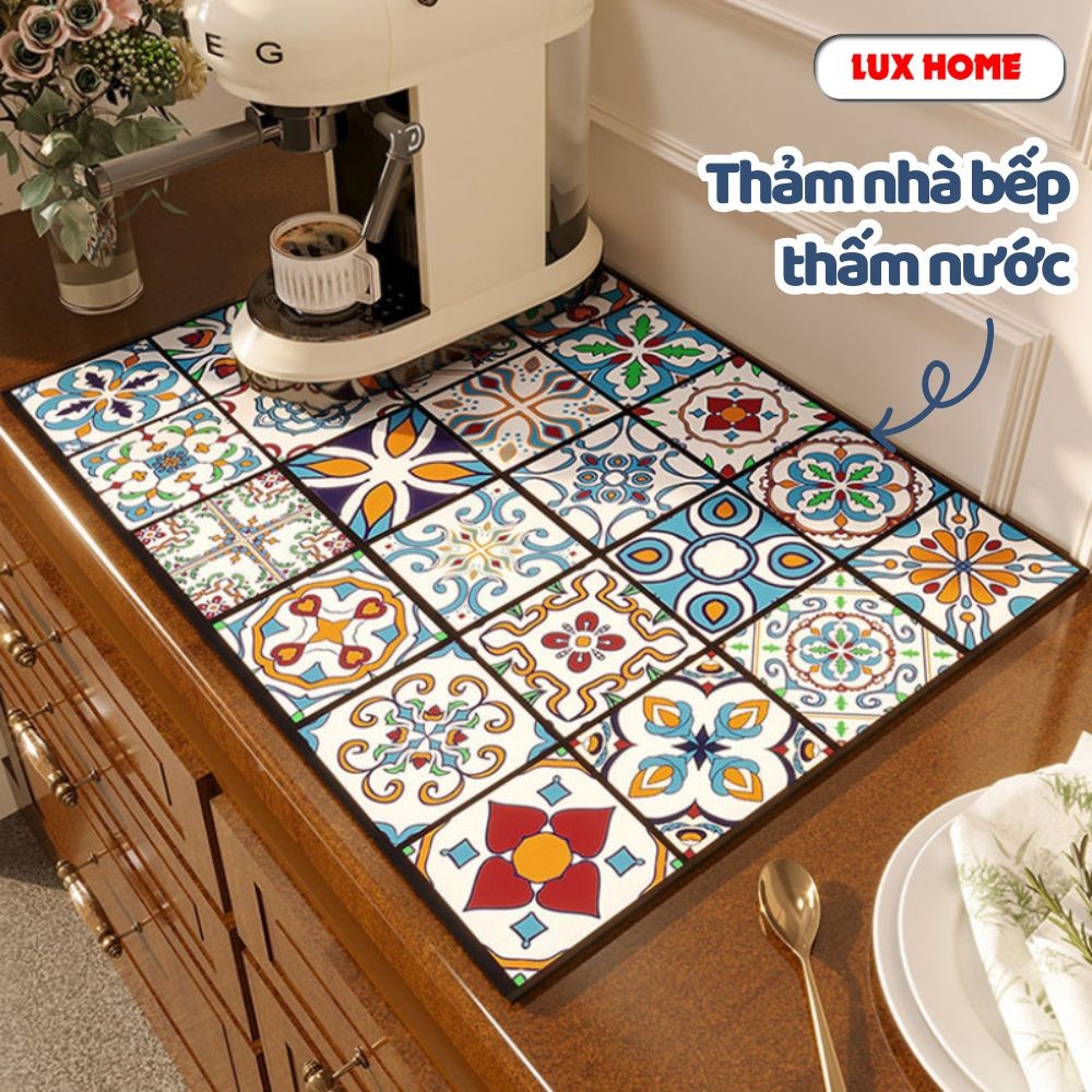Thảm Nhà Bếp Thấm Hút Nước Nhanh Khô, Thảm Lót Ly Thấm Hút Da Napas Đế Cao Su Chống Trượt