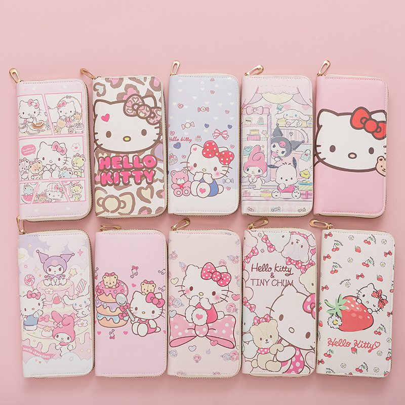 Ví Dài Cô Gái Hoạt Hình Thời Trang Dung Tích Lớn Ví Di Động Dây Kéo Đựng Thẻ Ly Hợp Hello Kitty