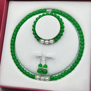  Bộ trang sức nữ dây chuyền vòng tay bông tai cho phụ nữ thủy tinh xanh quà tặng cho mẹ 