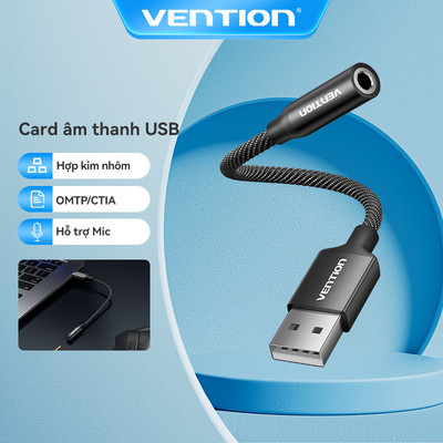 Bộ chuyển đổi thẻ âm thanh USB 1 cổng Vention - Bộ chuyển đổi âm thanh USB-A sang 3,5 mm cho tai nghe / loa / PS5 / PS4 / Switch