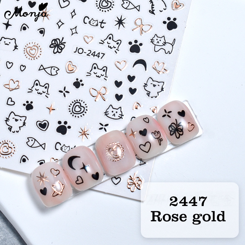 Monja Nhãn Dán Móng Tay Tự Dính Tự Dính Họa Tiết Chó Mèo Dễ Thương Phong Cách Ngọt Ngào