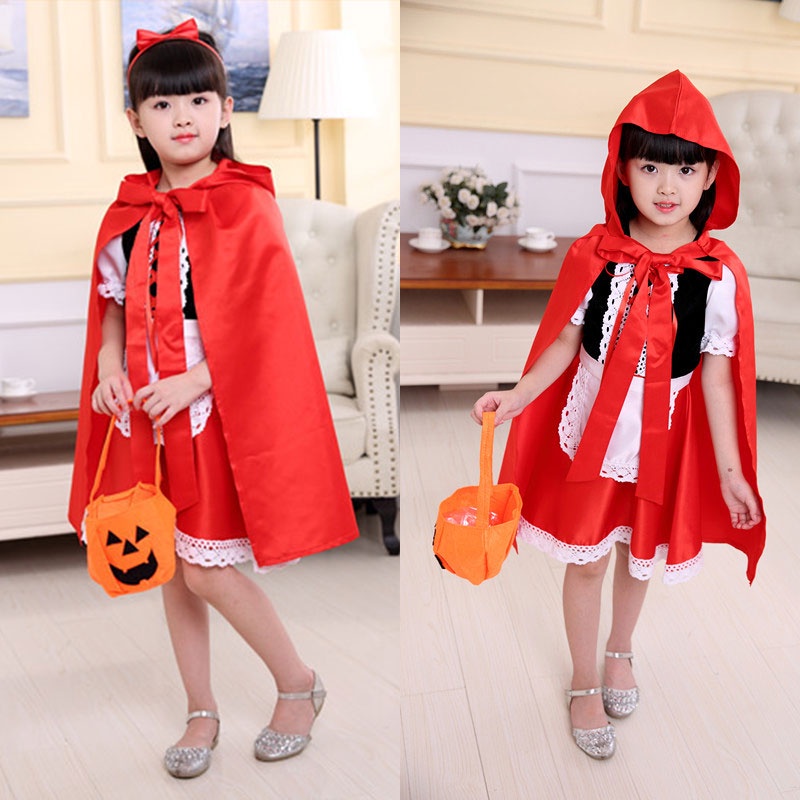 Momo Đầm Hóa Trang Cô Bé Quàng Khăn Đỏ Cho Bé Gái