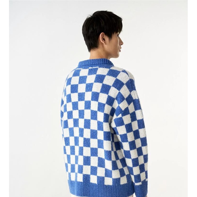 Áo Len Cổ polo Dáng Rộng Họa Tiết Caro Thời Trang Thu Đông Cho Nam