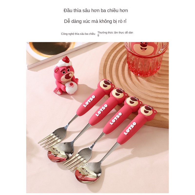 Bộ Muỗng Nĩa Bằng Thép Không Gỉ 304 Hình Gấu Dễ Thương