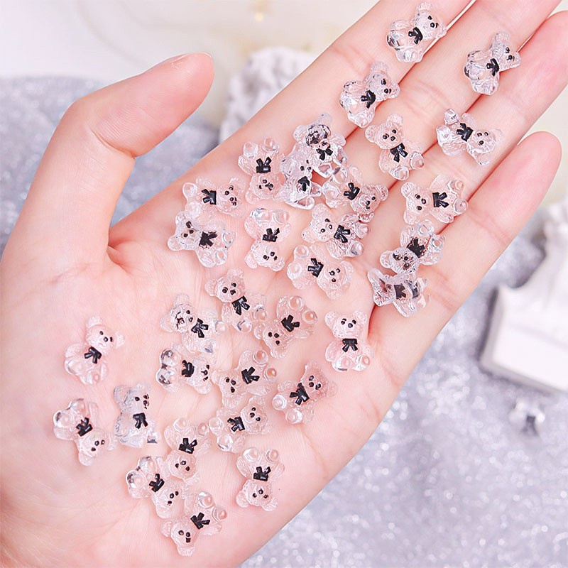 Set 20 Phụ Kiện Trang Trí Móng Tay 3d Hình Gấu Trắng Đen Dễ Thương diy