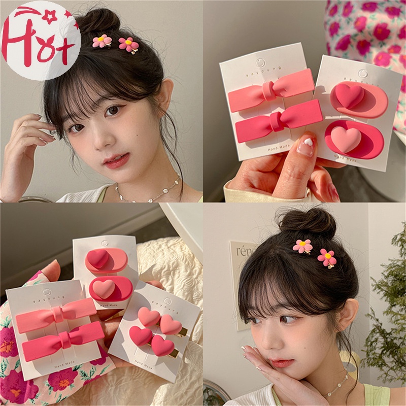 Jr Kẹp Tóc Hình Nơ / Trái Tim / Bông Hoa Màu Hồng Xinh Xắn Cho Bé Gái vn