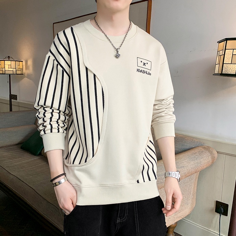 Áo Sweater Cổ Tròn Họa Tiết Kẻ Sọc Phong Cách Đường Phố Thời Trang Xuân Thu Cho Nam