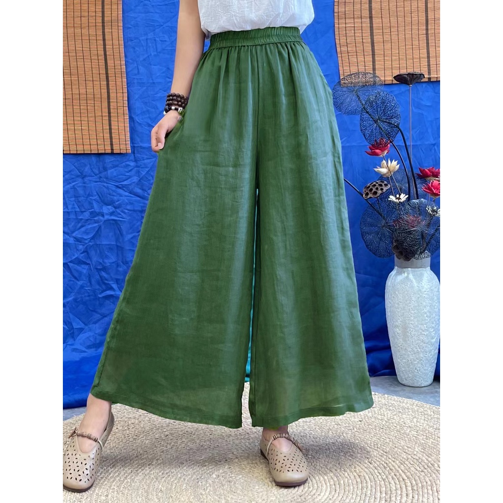 Quần Linen Tơ Ống Rộng Hai Lớp Rộng Rãi  Mẫu Mới Mùa Hè 2023