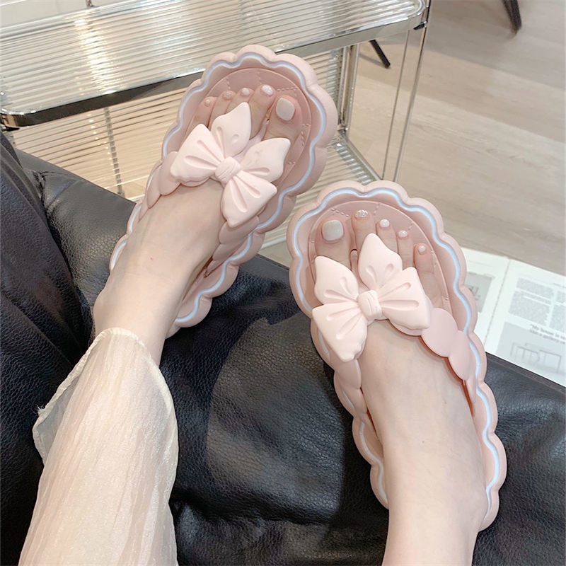 Dép nơ nữ mùa hè Dép xỏ ngón ins dép thời trang phòng tắm chống trơn trượt dép xỏ ngón để mặc bên ngoài