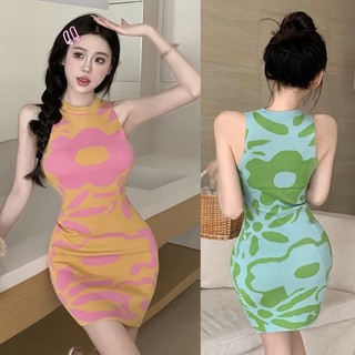 Đầm Dệt Kim Ôm Dáng Không Tay Cổ Tròn In Họa Tiết Hoa Thời Trang Mùa Hè Hàn Quốc Dành Cho Nữ