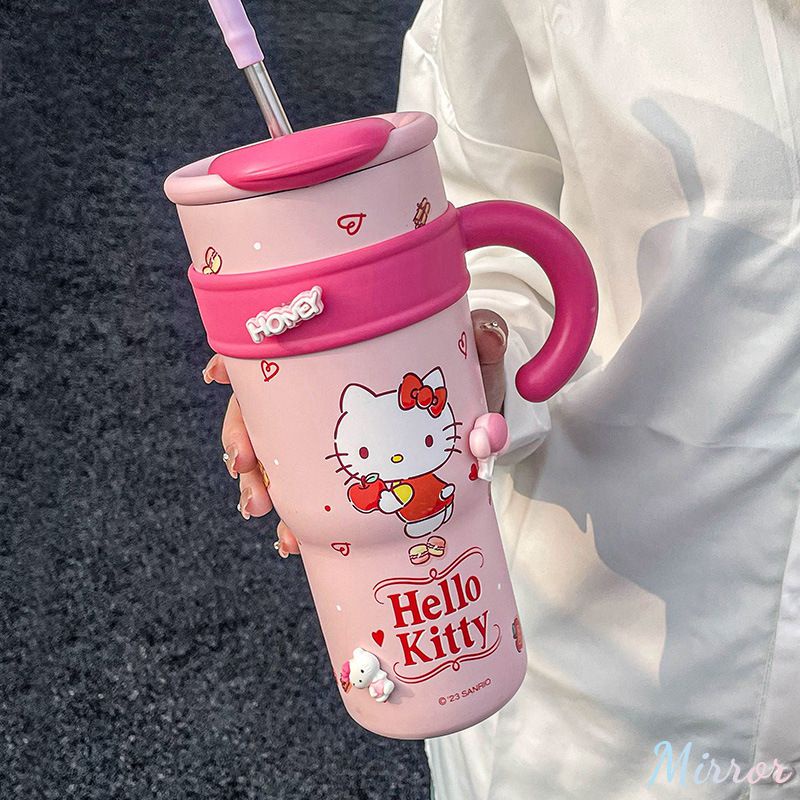 ♕ Cốc làm đá bằng thép không gỉ Sanrio có bình giữ nhiệt có tay cầm di động Cốc cói Kuromi Cinnamoroll dễ thương 700ml/1200ml Cốc rơm cho bé gái dung tích lớn
