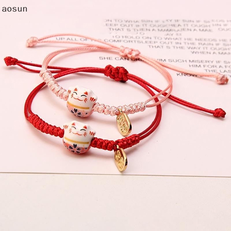 Aosun Vòng Đeo Tay Hình Chú Mèo May Mắn Bằng Gốm Dệt Tay Cho Cặp Đôi