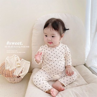 Set áo thun tay dài & quần dài chấm bi cho bé gái từ 8-20kg