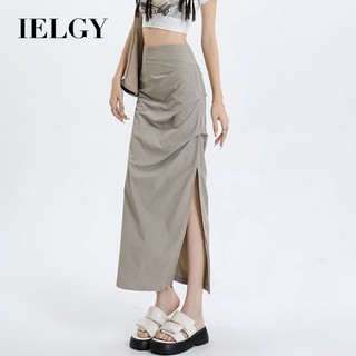 IELGY Chân Váy Lưng Cao Xẻ Tà Thời Trang Công Sở Thanh Lịch Cho Nữ