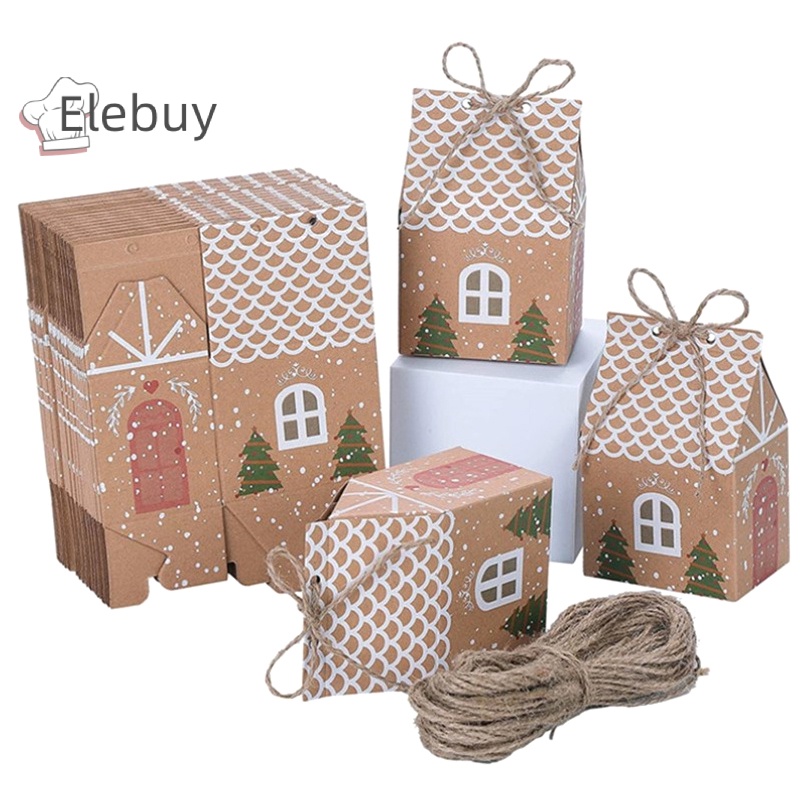 Set 10 túi giấy kraft ELEBUY hình ngôi nhà có dây treo dùng để đựng bánh kẹo dịp giáng sinh