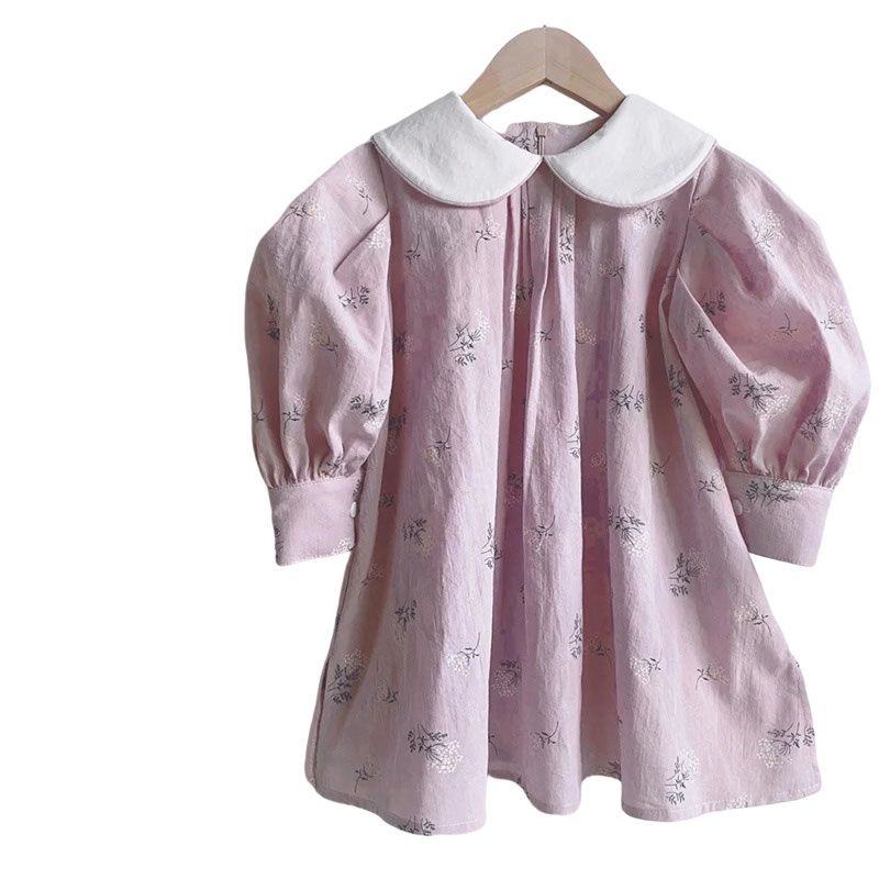 Đầm Tay Dài Cổ Búp Bê Họa Tiết Hoa Mẫu Mới 2023 Thời Trang Mùa Thu Cho Bé