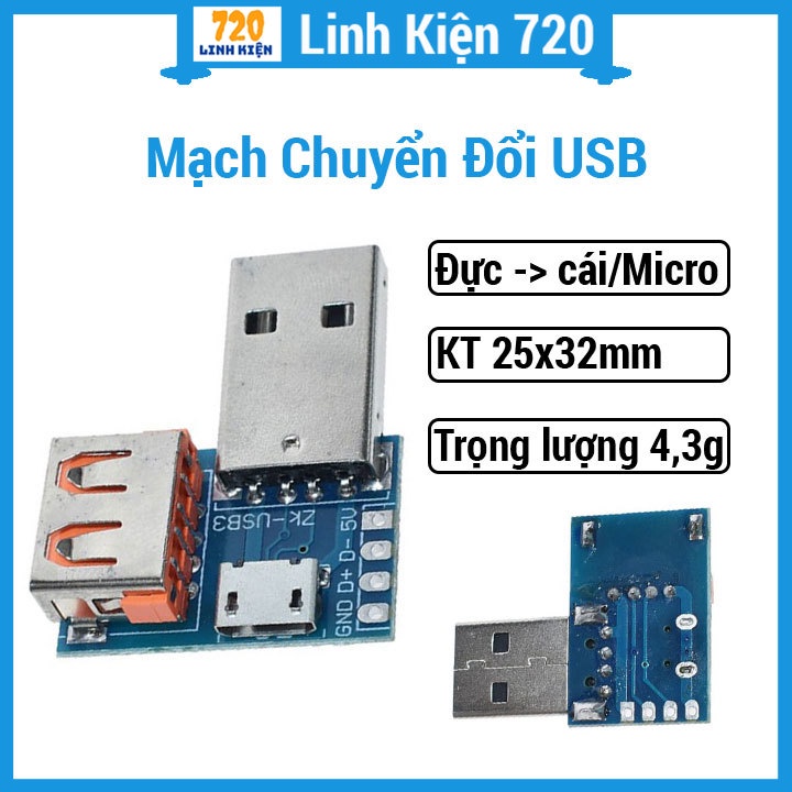 Mạch chuyển đổi USB đực sang USB cái và USB Micro