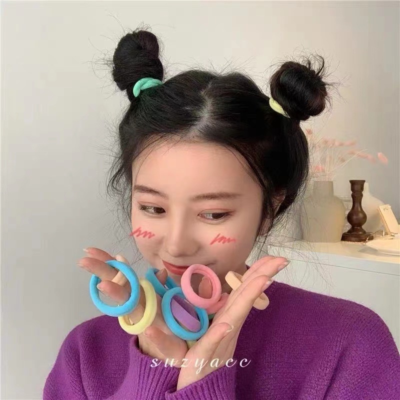 Set 50 / 100 Chun Buộc Tóc Màu Trơn Đơn Giản Thời Trang
