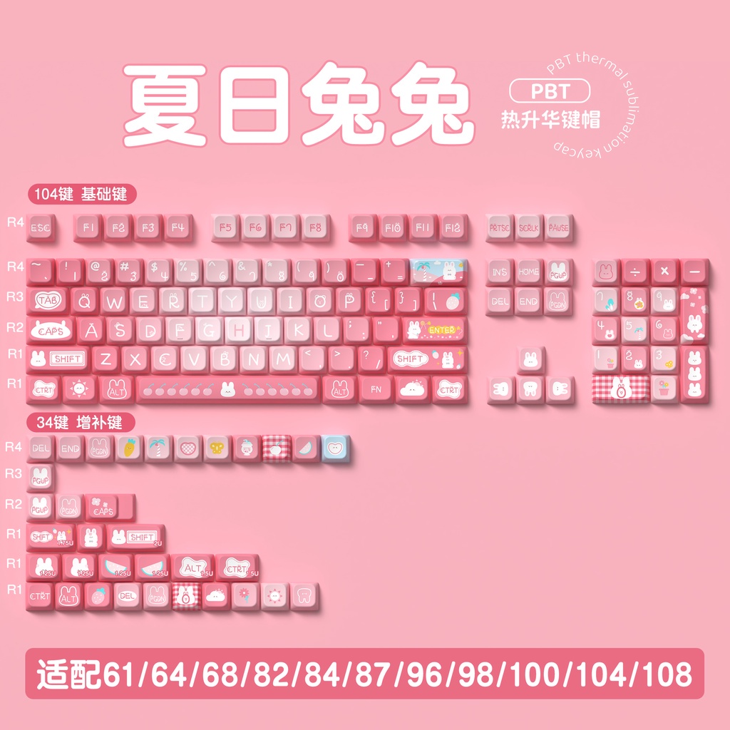 Bộ 138 / 158 Bàn Phím Cơ Họa Tiết Thỏ Hoạt Hình Dễ Thương