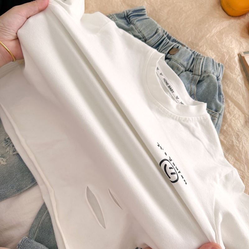 Áo Thun cotton Tay Dài In Hình Mặt Cười Thời Trang Thu Đông Cho Bé 90-140cm